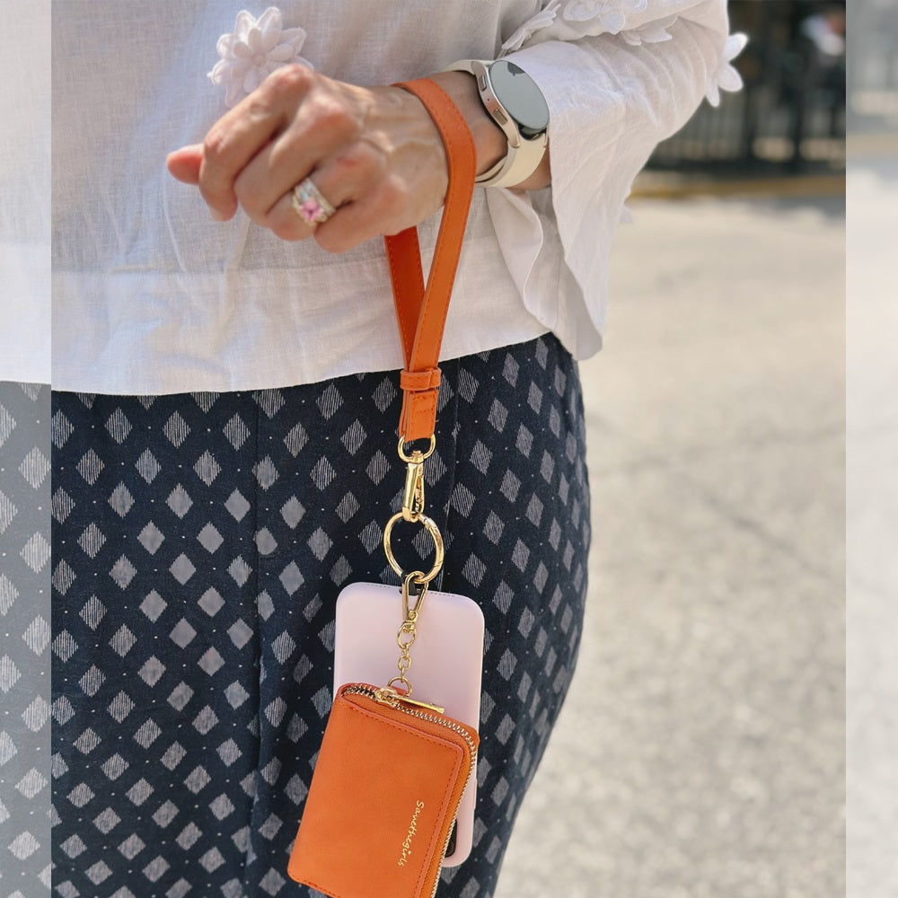 SaveTheGirls Clip & Go Strap with Pouch – Brushed Vegan Leather, Secure Card Carry
