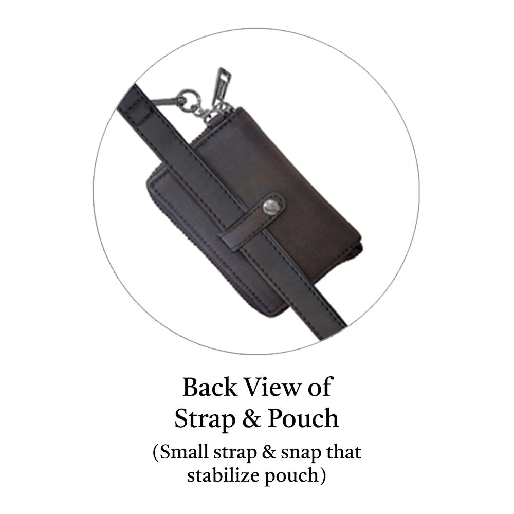 SaveTheGirls Clip & Go Strap with Pouch – Brushed Vegan Leather, Secure Card Carry