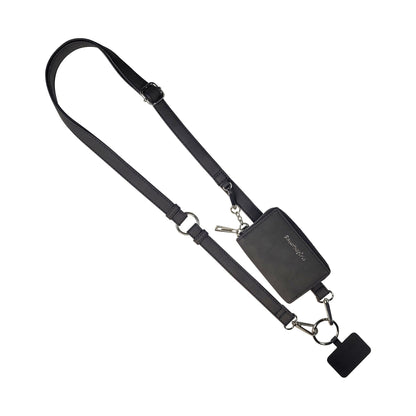 SaveTheGirls Clip & Go Strap with Pouch – Brushed Vegan Leather, Secure Card Carry
