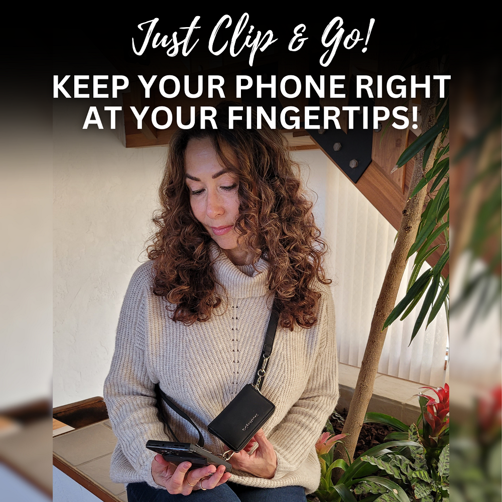 SaveTheGirls Clip & Go Strap with Pouch – Brushed Vegan Leather, Secure Card Carry