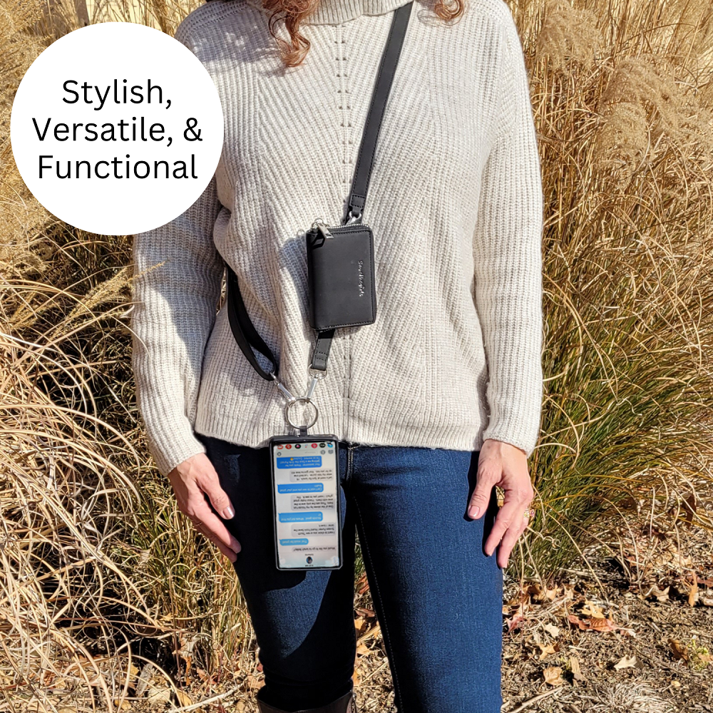 SaveTheGirls Clip & Go Strap with Pouch – Brushed Vegan Leather, Secure Card Carry