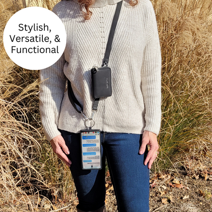 SaveTheGirls Clip & Go Strap with Pouch – Brushed Vegan Leather, Secure Card Carry