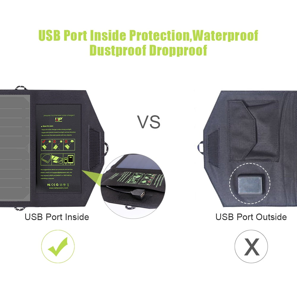 10W 5V Portable Solar Panel Charger – Outdoor Hiking & Emergency Phone Charging