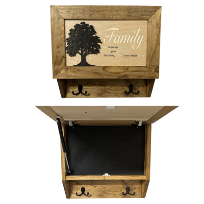 Family Tree Gun Safe Coat Rack - Handcrafted Wooden Gun Cabinets - Gun Shelf Hidden Storage for Rifles, Shotguns, & Handguns - Quick Access Hidden Wall Safe