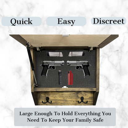 Infinity Circle Hidden Gun Cabinet – Contemporary Concealment Coat Rack with Hat Hooks, Key Hooks