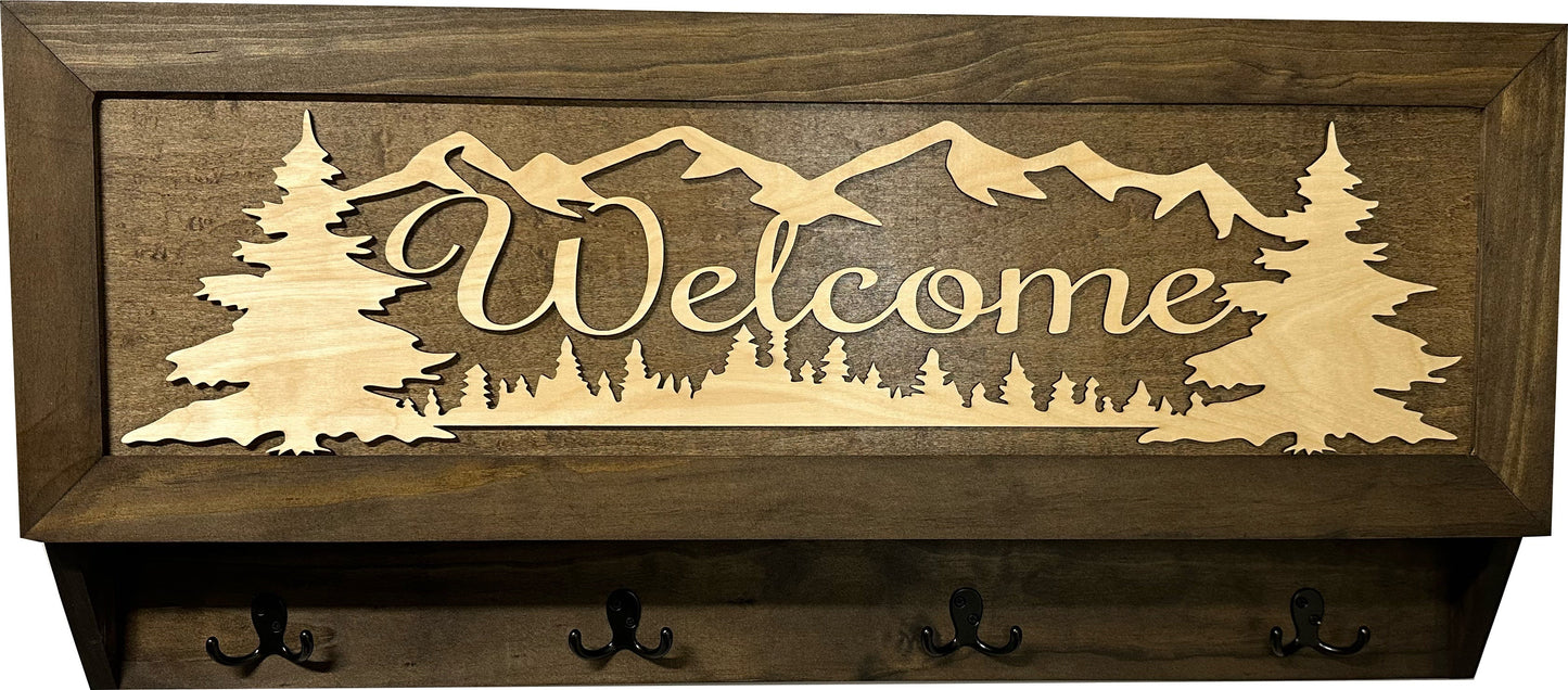 Mountain Scene Welcome Concealment Decor - Handcrafted Wooden Gun Cabinets - Gun Shelf Hidden Storage for Rifles, Shotguns, & Handguns - Quick Access Hidden Wall Safe