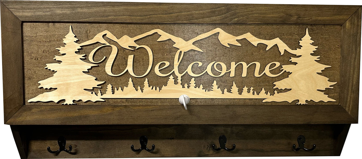 Mountain Scene Welcome Concealment Decor - Handcrafted Wooden Gun Cabinets - Gun Shelf Hidden Storage for Rifles, Shotguns, & Handguns - Quick Access Hidden Wall Safe