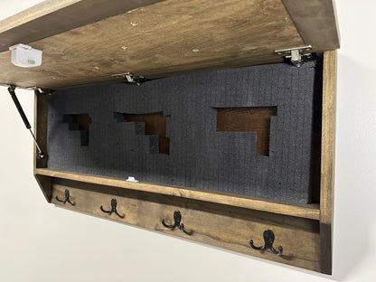 Mountain Scene Welcome Concealment Decor - Handcrafted Wooden Gun Cabinets - Gun Shelf Hidden Storage for Rifles, Shotguns, & Handguns - Quick Access Hidden Wall Safe