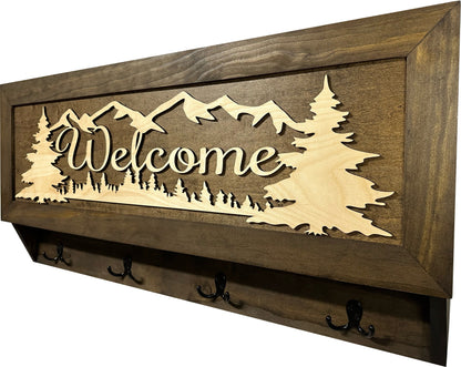 Mountain Scene Welcome Concealment Decor - Handcrafted Wooden Gun Cabinets - Gun Shelf Hidden Storage for Rifles, Shotguns, & Handguns - Quick Access Hidden Wall Safe