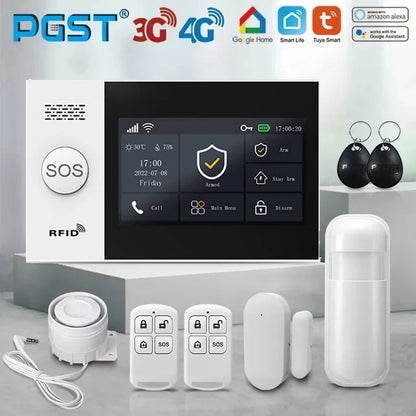 PGST 4G PG107 Tuya Wireless Home Alarm WIFI GSM Home Safety Belt Motion Detector Sensor Anti theft Alarm System Supports Alexa a