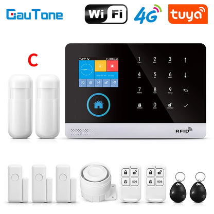 GauTone PG103 Tuya 4G 3G Alarm System GSM Home Security With IP Camera Wireless Solar Siren Support Alexa Smart Life