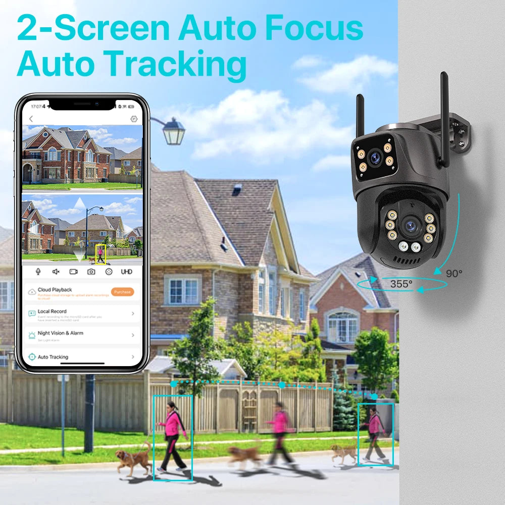 8MP 4K Dual-Lens WiFi PTZ Outdoor Security Camera with AI Tracking | iCSee