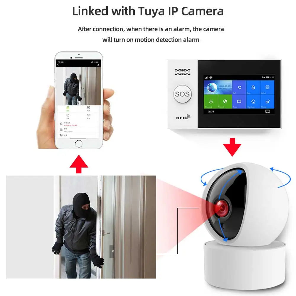 PGST 4G PG107 Tuya Wireless Home Alarm WIFI GSM Home Safety Belt Motion Detector Sensor Anti theft Alarm System Supports Alexa a