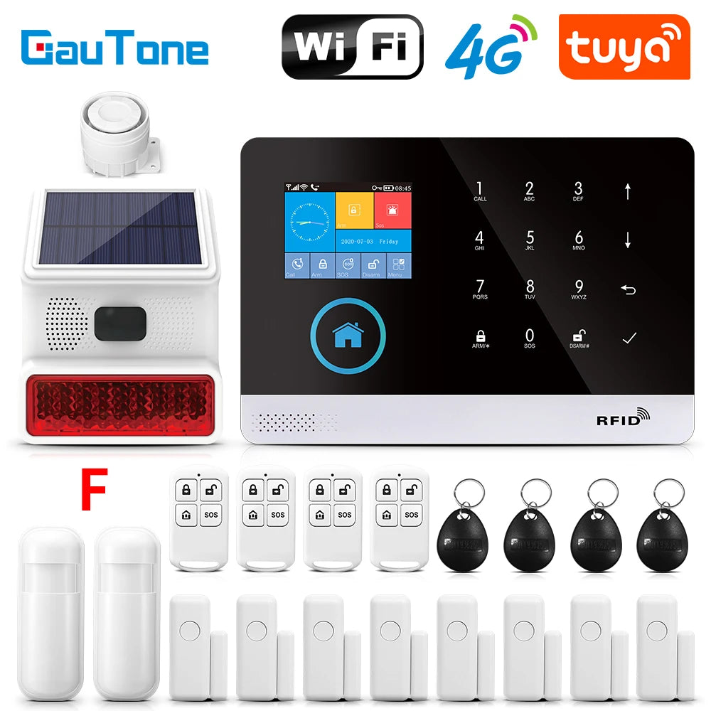 GauTone PG103 Tuya 4G 3G Alarm System GSM Home Security With IP Camera Wireless Solar Siren Support Alexa Smart Life
