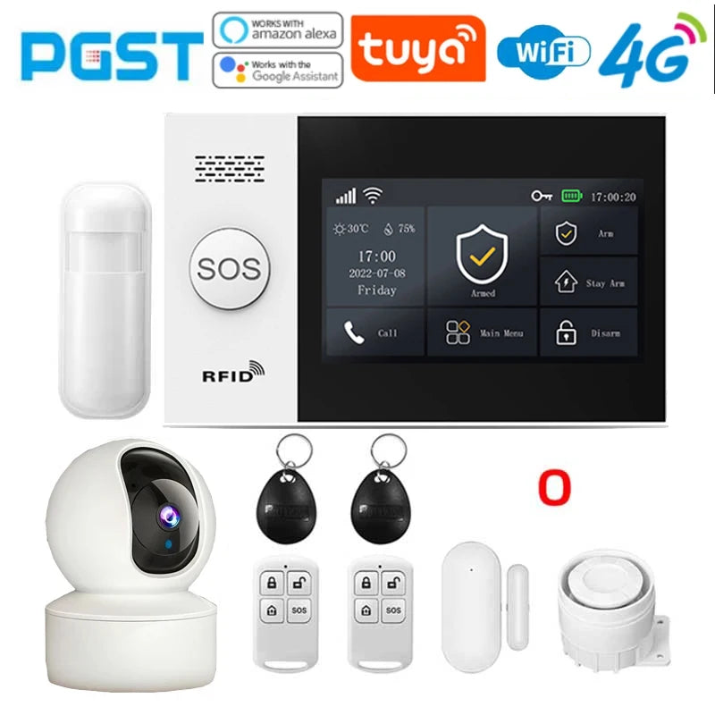 PGST 4G PG107 Tuya Wireless Home Alarm WIFI GSM Home Safety Belt Motion Detector Sensor Anti theft Alarm System Supports Alexa a