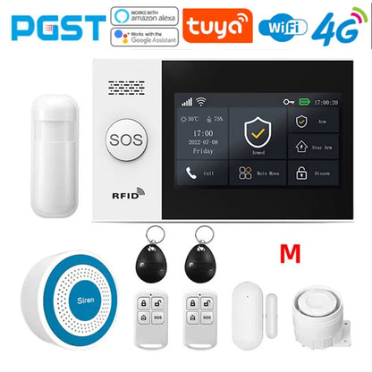 PGST 4G PG107 Tuya Wireless Home Alarm WIFI GSM Home Safety Belt Motion Detector Sensor Anti theft Alarm System Supports Alexa a