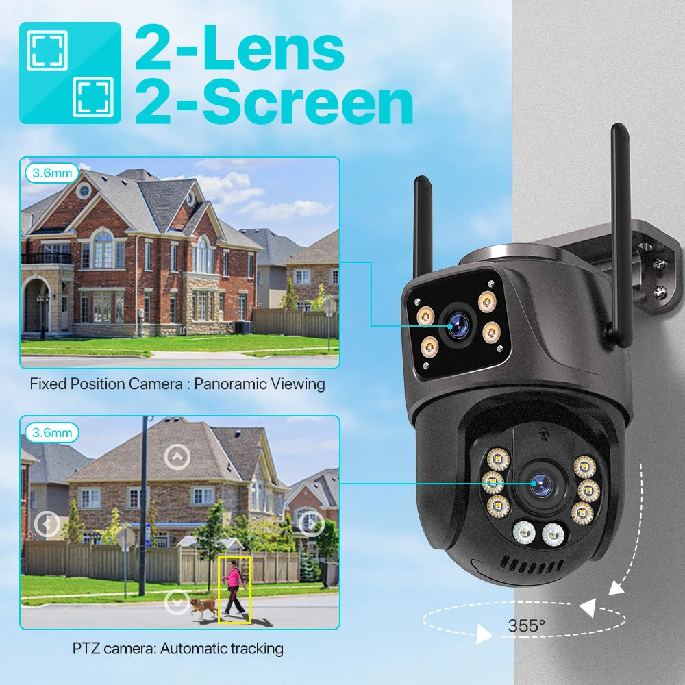 8MP 4K Dual-Lens WiFi PTZ Outdoor Security Camera with AI Tracking | iCSee