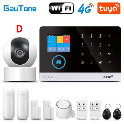 GauTone PG103 Tuya 4G 3G Alarm System GSM Home Security With IP Camera Wireless Solar Siren Support Alexa Smart Life
