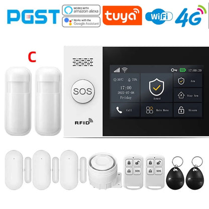 PGST 4G PG107 Tuya Wireless Home Alarm WIFI GSM Home Safety Belt Motion Detector Sensor Anti theft Alarm System Supports Alexa a