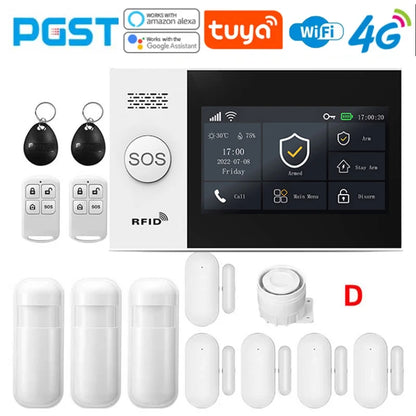 PGST 4G PG107 Tuya Wireless Home Alarm WIFI GSM Home Safety Belt Motion Detector Sensor Anti theft Alarm System Supports Alexa a