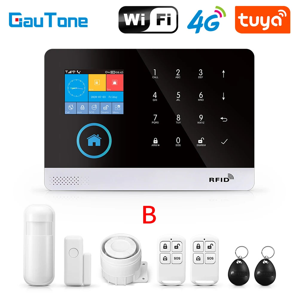 GauTone PG103 Tuya 4G 3G Alarm System GSM Home Security With IP Camera Wireless Solar Siren Support Alexa Smart Life