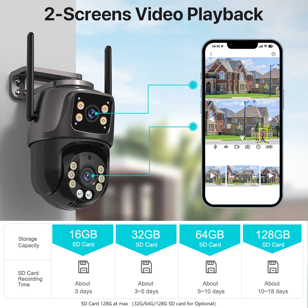 8MP 4K Dual-Lens WiFi PTZ Outdoor Security Camera with AI Tracking | iCSee