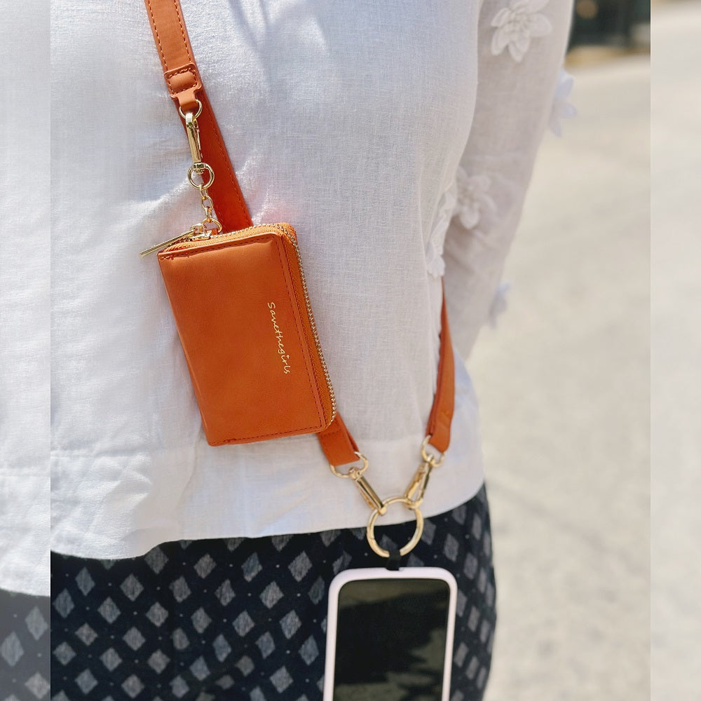 SaveTheGirls Clip & Go Strap with Pouch – Brushed Vegan Leather, Secure Card Carry