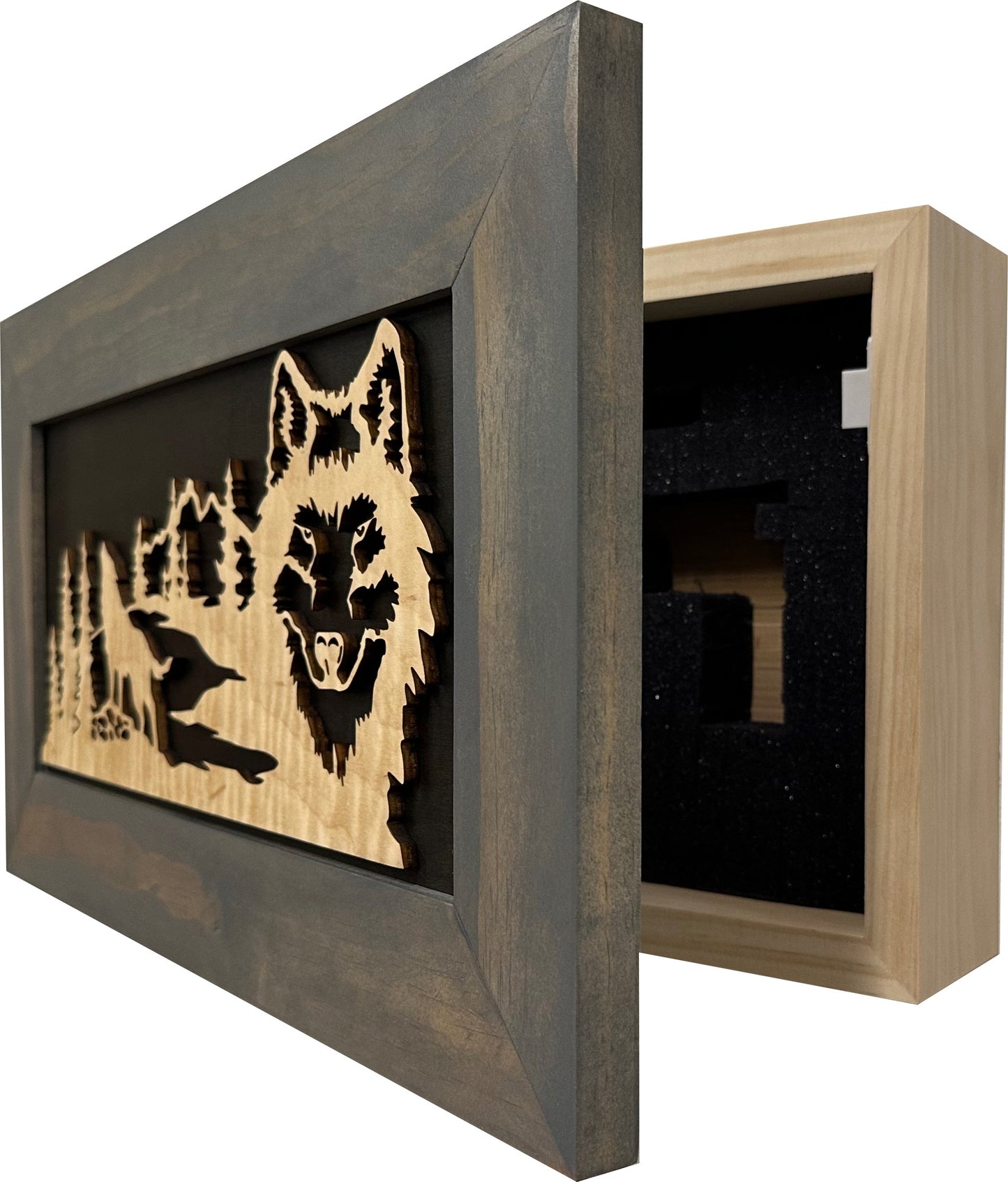 Midnight Wolf Hidden Gun Safe Concealed Furniture, Handcrafted Gun Concealment Decor, Hidden Gun Shelf with Magnetic Lock, Quick Access, Hidden Wall Safe for Secure Storage