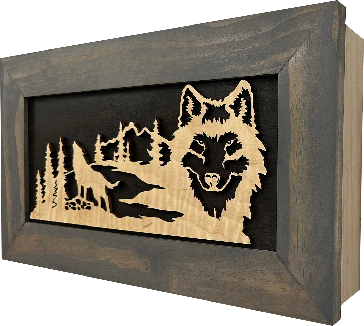 Midnight Wolf Hidden Gun Safe Concealed Furniture, Handcrafted Gun Concealment Decor, Hidden Gun Shelf with Magnetic Lock, Quick Access, Hidden Wall Safe for Secure Storage