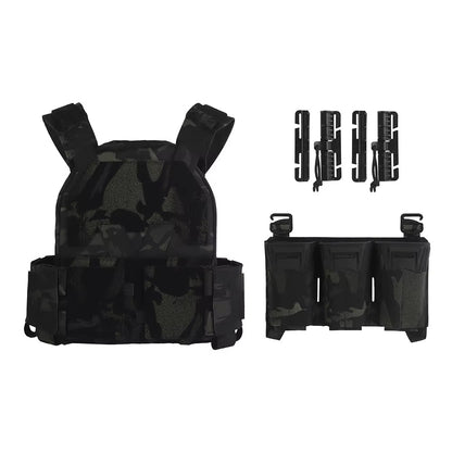 Camo Sub-Zero Style Plate Carrier Airsoft Hunting Tactical Vest with Multicaliber 9MM 6Pcs Long Mag/5.56 Triple Magazine Pouch