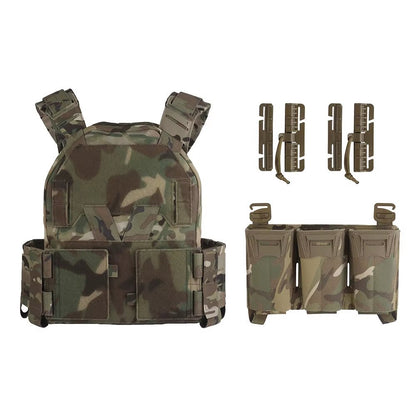 Camo Sub-Zero Style Plate Carrier Airsoft Hunting Tactical Vest with Multicaliber 9MM 6Pcs Long Mag/5.56 Triple Magazine Pouch