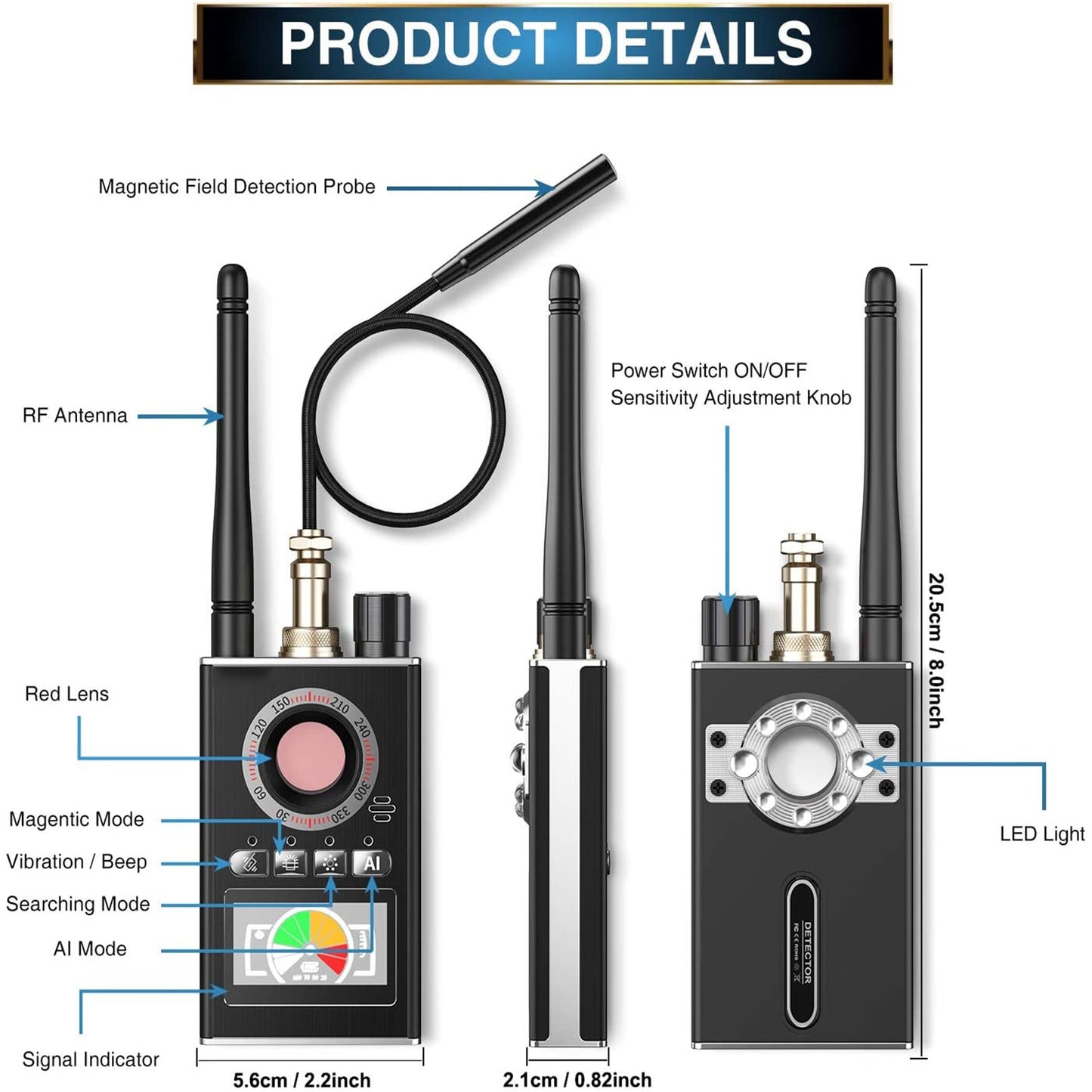 K88 Upgraded Anti-Spy Camera Bug Detector – RF Signal, Hidden Camera & GPS Finder