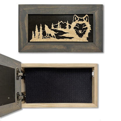 Midnight Wolf Hidden Gun Safe Concealed Furniture, Handcrafted Gun Concealment Decor, Hidden Gun Shelf with Magnetic Lock, Quick Access, Hidden Wall Safe for Secure Storage
