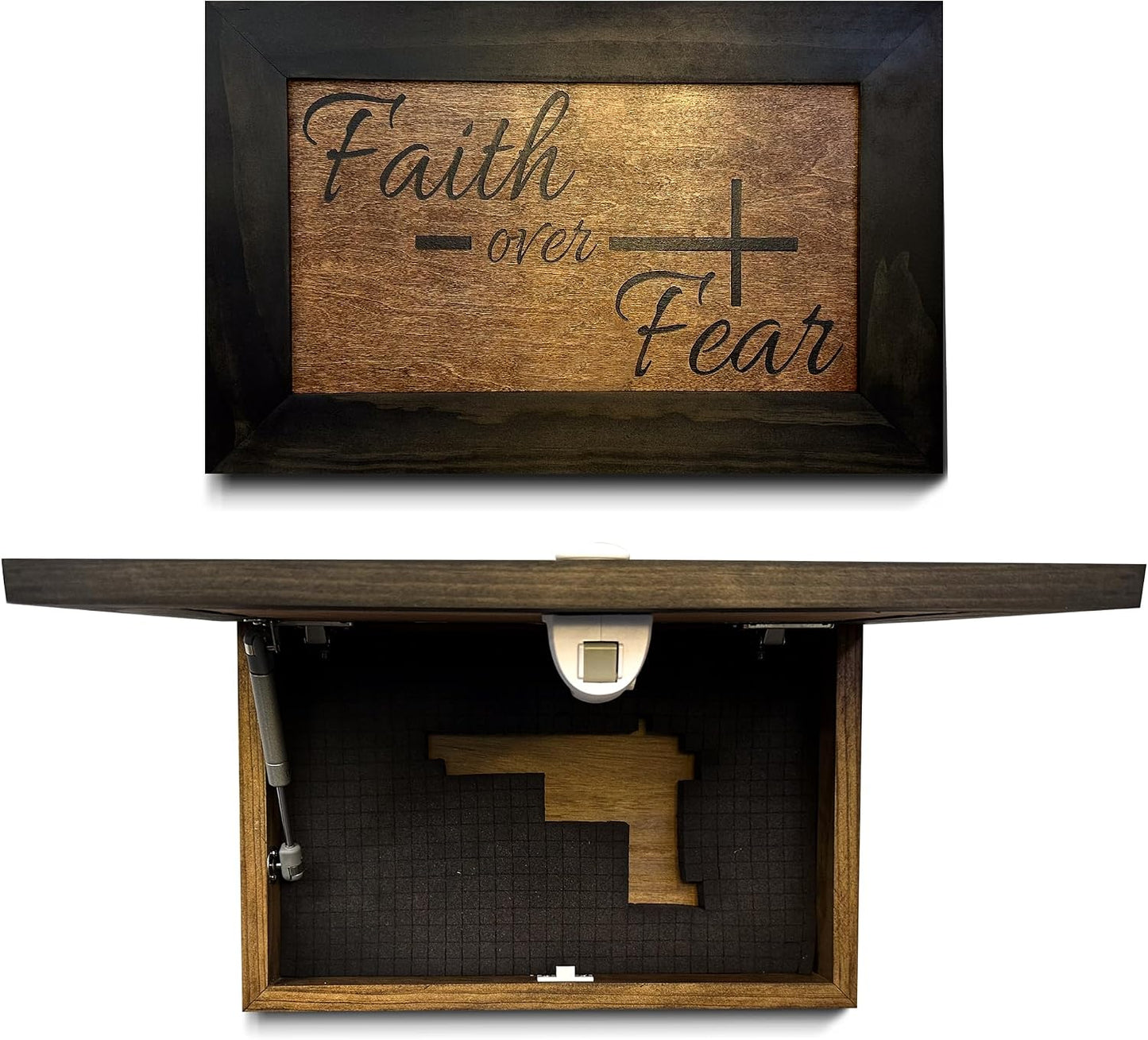 Hidden Gun Storage Cabinet with Faith Over Fear Art Concealment Furniture
