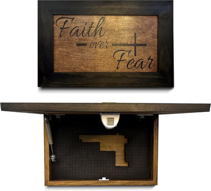 Hidden Gun Storage Cabinet with Faith Over Fear Art Concealment Furniture