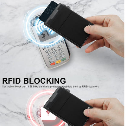 Slim RFID Blocking Wallets,Pop Up Minimalist Card Holder for Men & Women Metal Thin Front Pocket Wallet Credit Card Holder with Elastic Coin Pocket