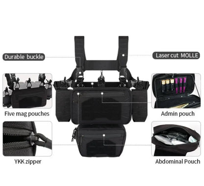 Signal & Steel Modular Mini Chest Rig – Adjustable MOLLE Micro Rig with Magazine Pouches