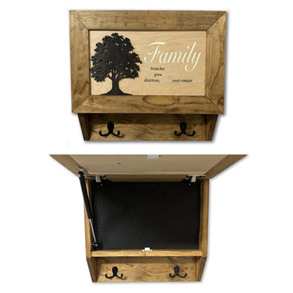 Family Tree Gun Safe Coat Rack - Handcrafted Wooden Gun Cabinets - Gun Shelf Hidden Storage for Rifles, Shotguns, & Handguns - Quick Access Hidden Wall Safe