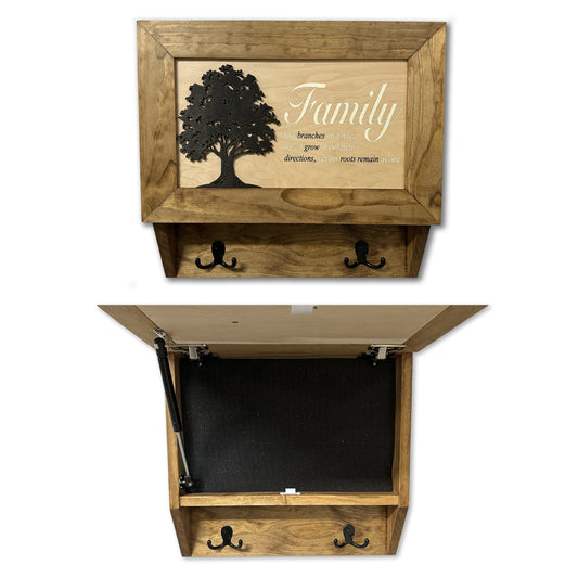 Family Tree Gun Safe Coat Rack - Handcrafted Wooden Gun Cabinets - Gun Shelf Hidden Storage for Rifles, Shotguns, & Handguns - Quick Access Hidden Wall Safe