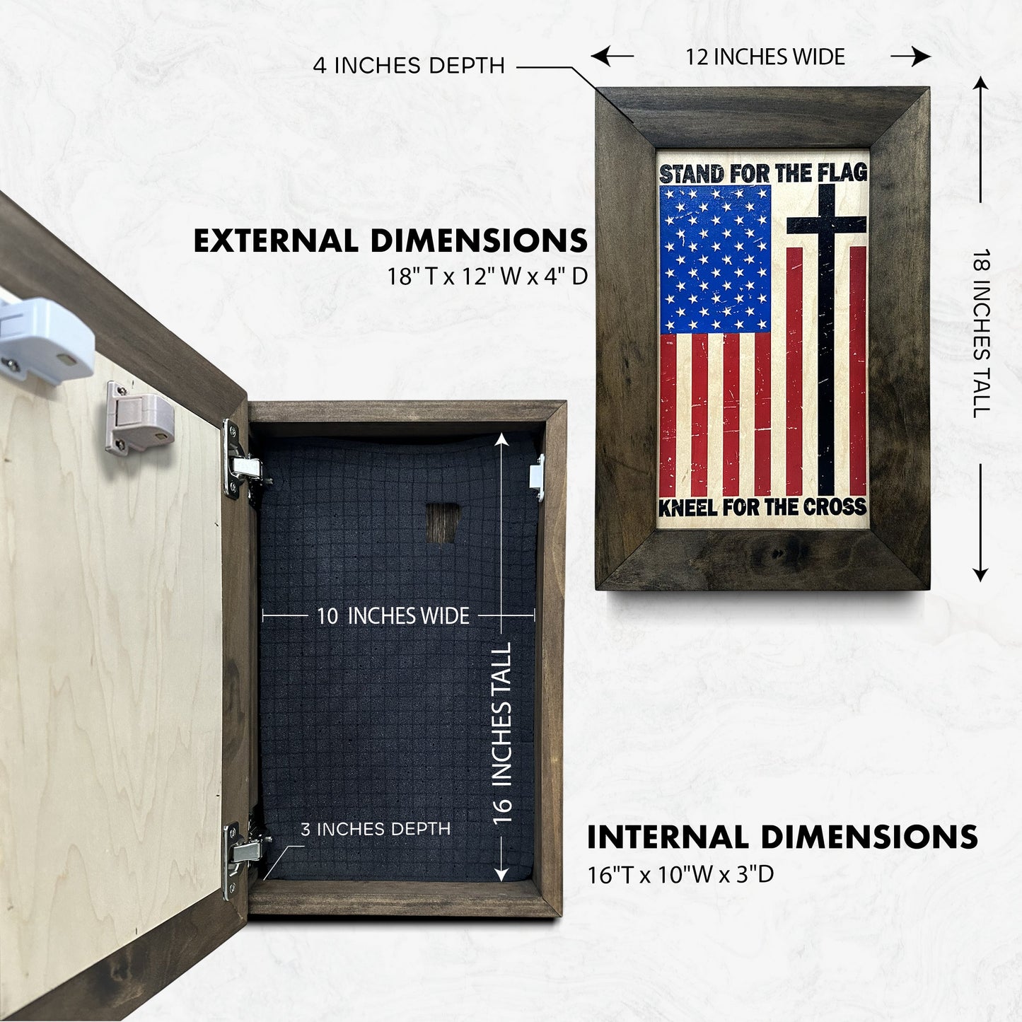 American Flag Hidden Gun Storage Cabinet - Stand For The Flag, Kneel For The Cross Concealed Gun Storage