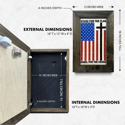 American Flag Hidden Gun Storage Cabinet - Stand For The Flag, Kneel For The Cross Concealed Gun Storage