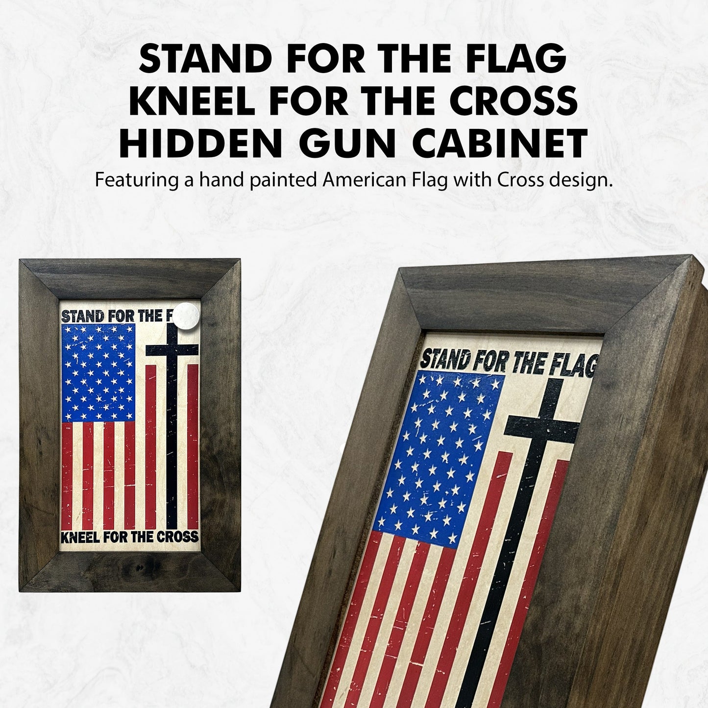 American Flag Hidden Gun Storage Cabinet - Stand For The Flag, Kneel For The Cross Concealed Gun Storage