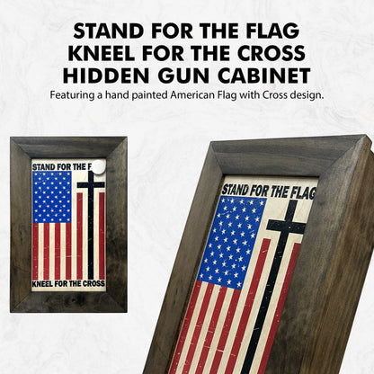 American Flag Hidden Gun Storage Cabinet - Stand For The Flag, Kneel For The Cross Concealed Gun Storage