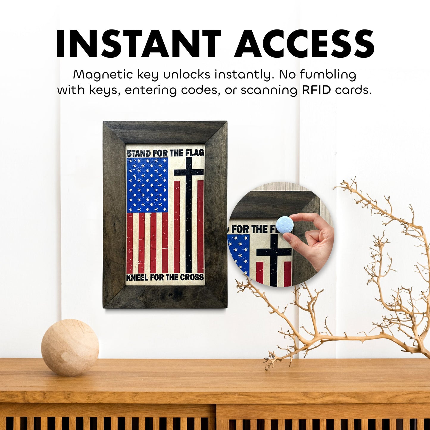 American Flag Hidden Gun Storage Cabinet - Stand For The Flag, Kneel For The Cross Concealed Gun Storage
