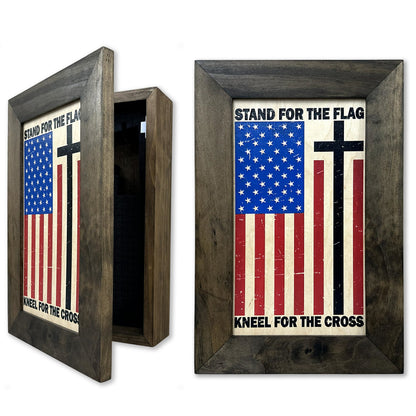American Flag Hidden Gun Storage Cabinet - Stand For The Flag, Kneel For The Cross Concealed Gun Storage