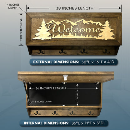Mountain Scene Welcome Concealment Decor - Handcrafted Wooden Gun Cabinets - Gun Shelf Hidden Storage for Rifles, Shotguns, & Handguns - Quick Access Hidden Wall Safe