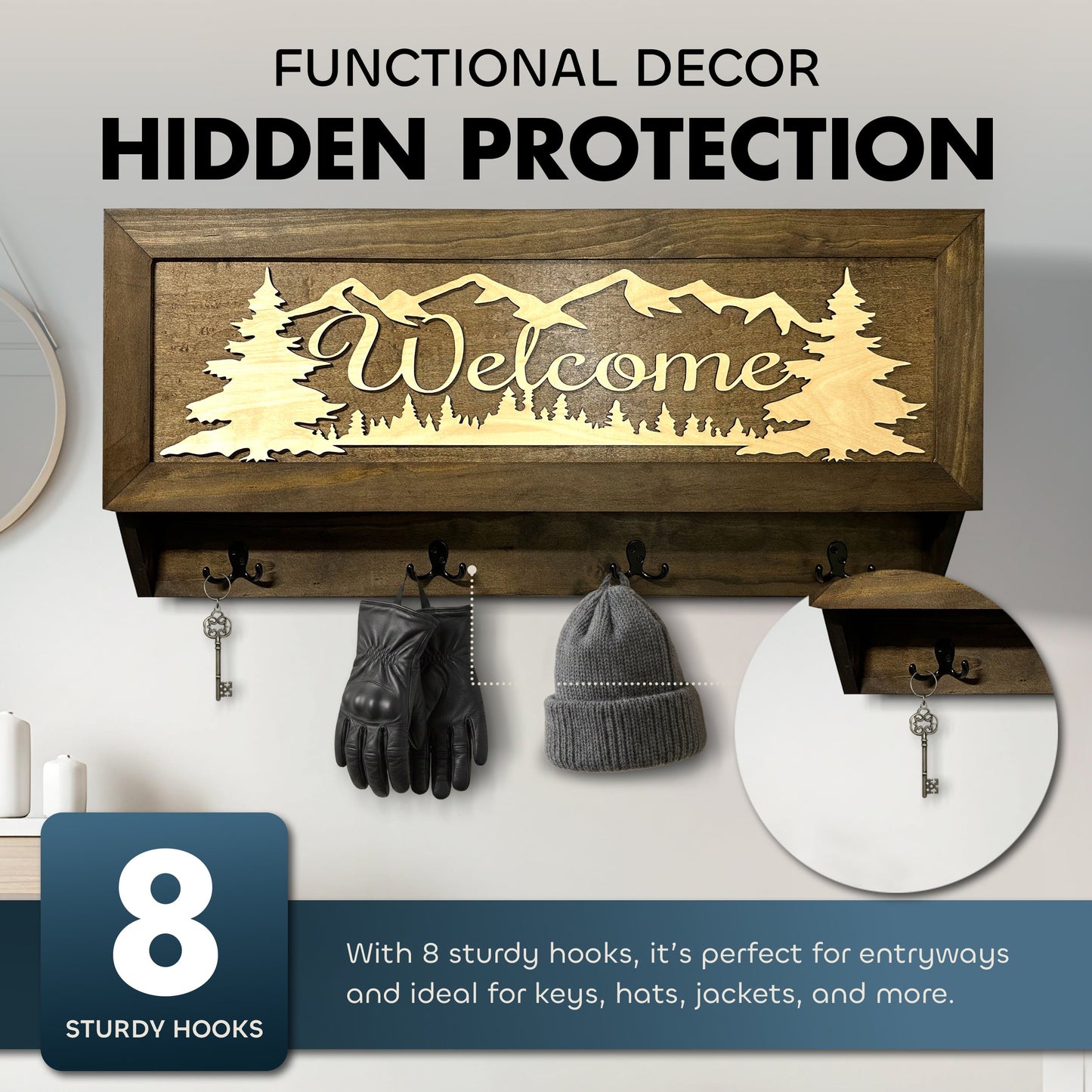 Mountain Scene Welcome Concealment Decor - Handcrafted Wooden Gun Cabinets - Gun Shelf Hidden Storage for Rifles, Shotguns, & Handguns - Quick Access Hidden Wall Safe